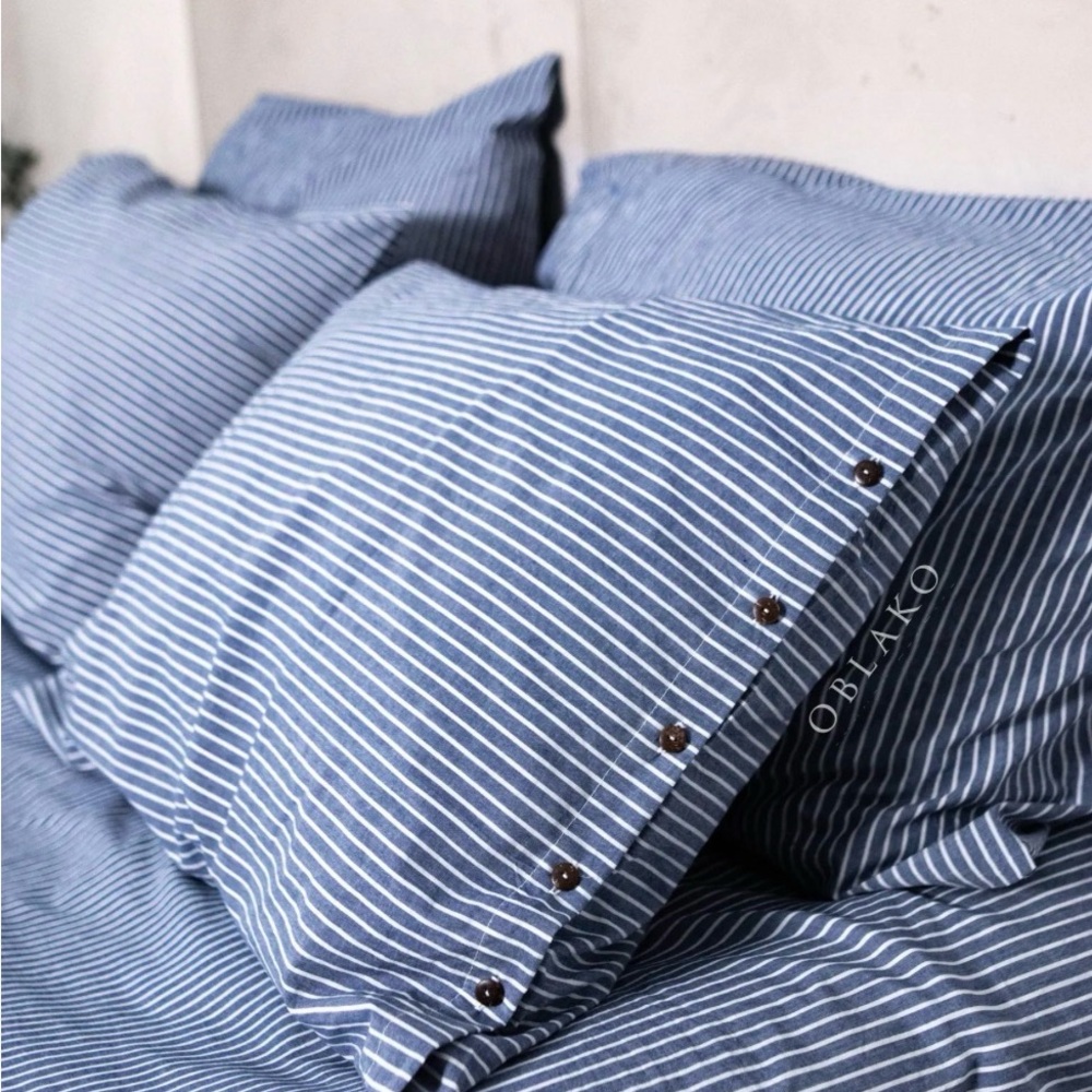 Blue Striped Washed Cotton Bedding Set